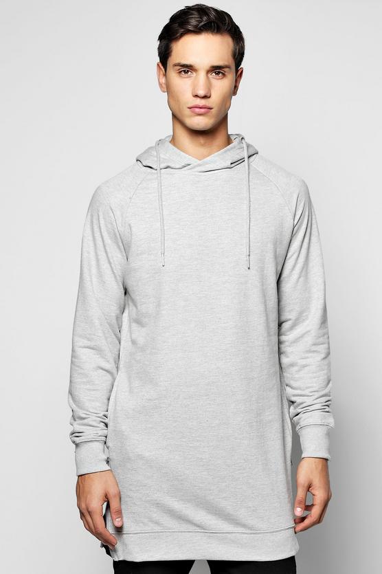 Longline Raglan Hoodie with Side Zips